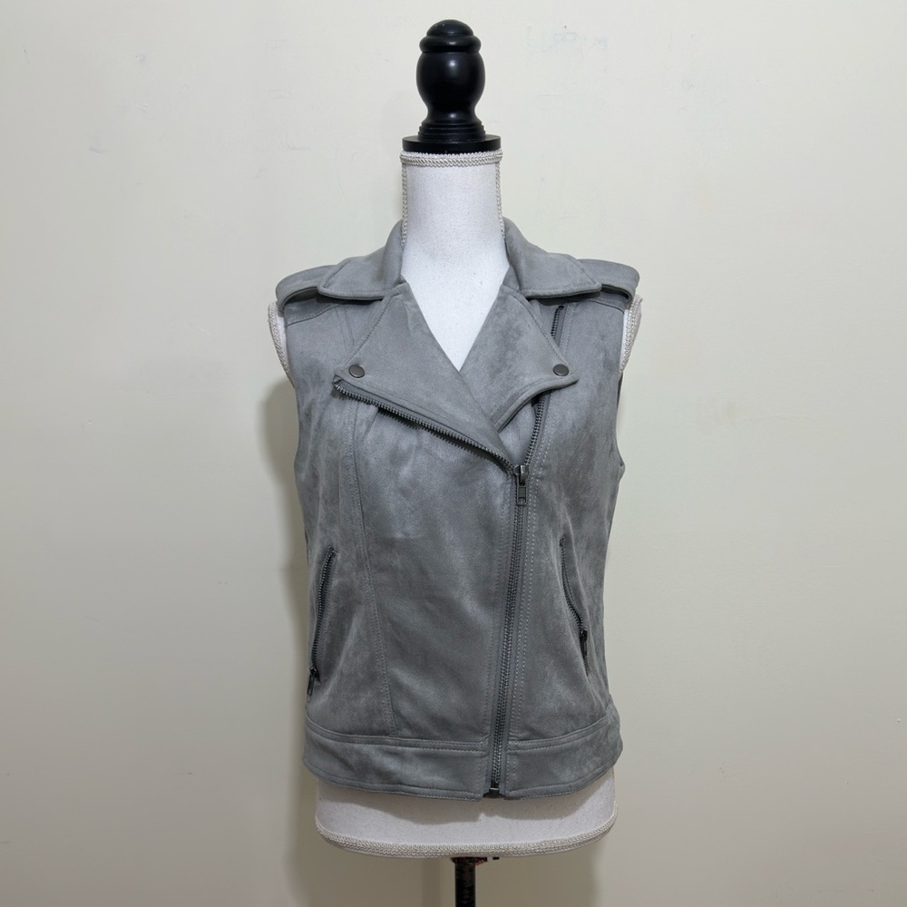 Philosophy Vest Jacket Womens Silver Full Zip Sleeveless Soft Zip Pockets Moto M